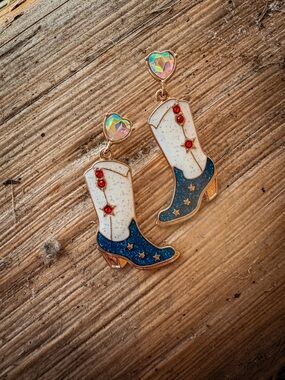 Cowboy Boot Dangle Earrings - Red, White & Blue